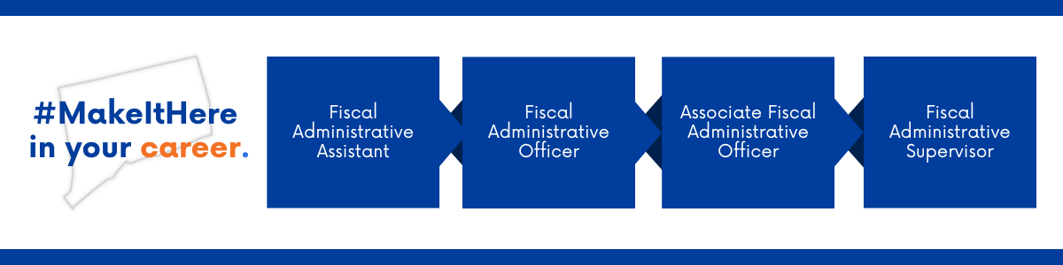 Career progression pathway within the State of Connecticut: starting with Fiscal Administrative Assistant, advancing to Fiscal Administrative Officer, then Associate Fiscal Administrative Assistant and ending at Fiscal Administrative Supervisor.